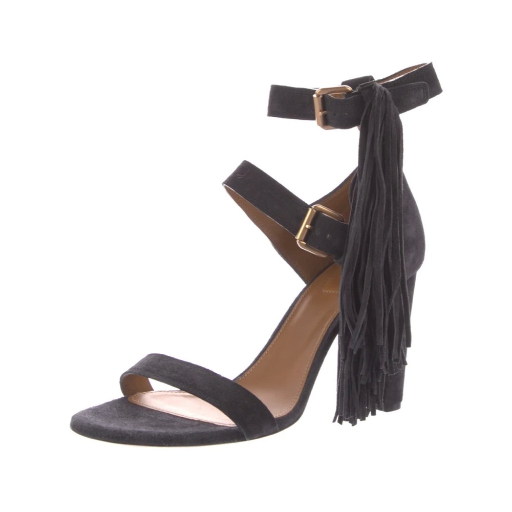 NEW IN BOX CHLOE Suede Fringe Trim Accent Sandal heels